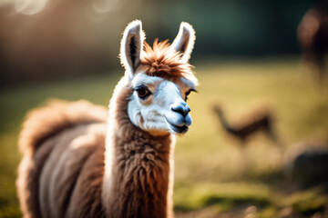 Obraz premium close up of a llama on the grass background