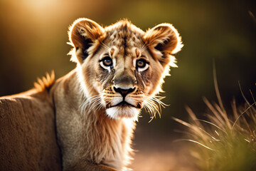 portrait of a cute lion a predator at jungle