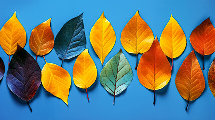 Autumn leaves pattern on blue background.