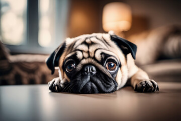 portrait of a pug on the table