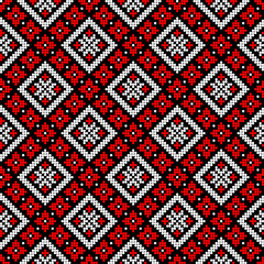 Seamless pattern of Ukrainian ornament in ethnic style, identity, vyshyvanka, embroidery for print clothes, websites, banners, poster. Vector illustration background