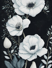 Dark background with flowers . AI