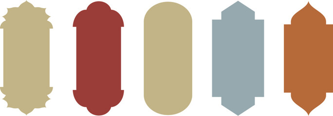 Set of colored silhouettes of Islamic windows.Arab frame set.Ramadan kareem simbol icon.
