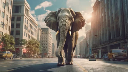 Foto op Canvas a wild elephant in a big city.Generative AI © shuvodesign