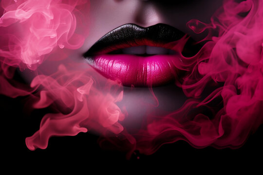 lips in smoke background