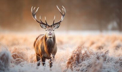 Close-up of a Red deer stag in winter