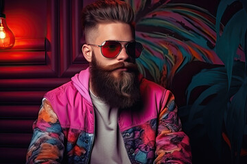 Obraz premium portrait of handsome hipster bearded man, ai generated