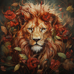 Creative lion illustration. Painting for interior and print for clothes and gadgets