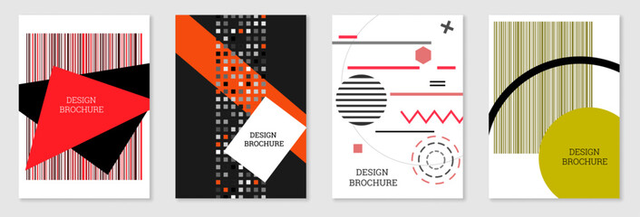 Set of cover design in Memphis style. Geometric design, abstract background. Fashionable bright cover, banner, poster, booklet. Creative colors.