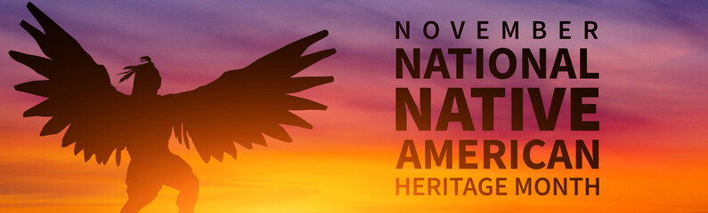 Native american heritage month. Sunset background. USA holiday. 3d illustration