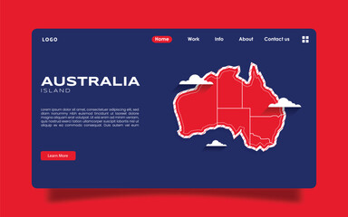 Landing Page - Template Vector Map of Australia Island, Highly Detailed Illustration with Blue Border and Background.