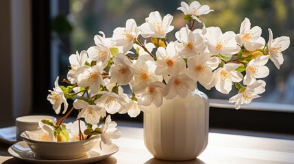 Jasmine flowers in a vase on the table,