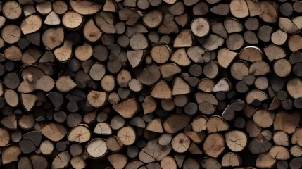 Zelfklevend Fotobehang Brandhout textuur wood pile. Seamless Background of cut logs close up.