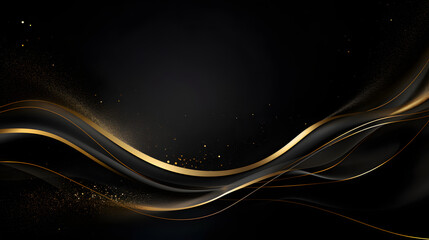 Black background with grunge texture decorated with Shiny golden lines. black gold luxury background

