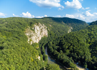 Fototapeta na wymiar Aerial view of the Crisul Repede river in the area of the Vadu Crisului gorge - Romania
