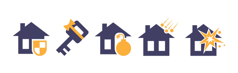House Insurance Flat Icons with Building Vector Set