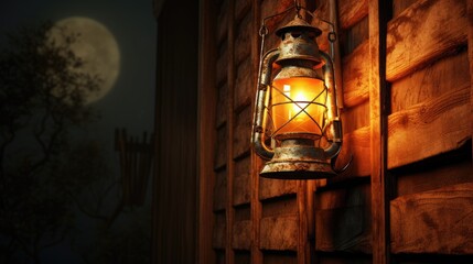 Fototapeta na wymiar lamp old on wooden wall barn background