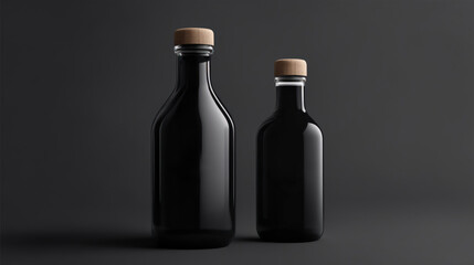 Two Glass Bottle Packaging Mockup with 3D Realism on Black Background
