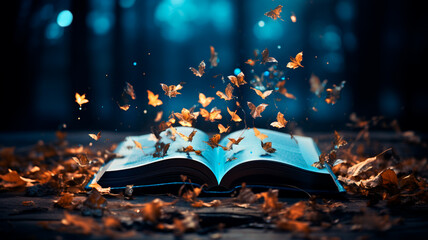 book and autumn leaves