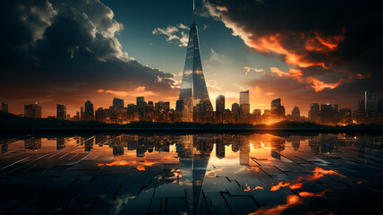 modern city with night sky