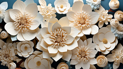 white paper flowers on a wooden background