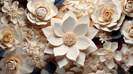 white paper flowers on a wooden background