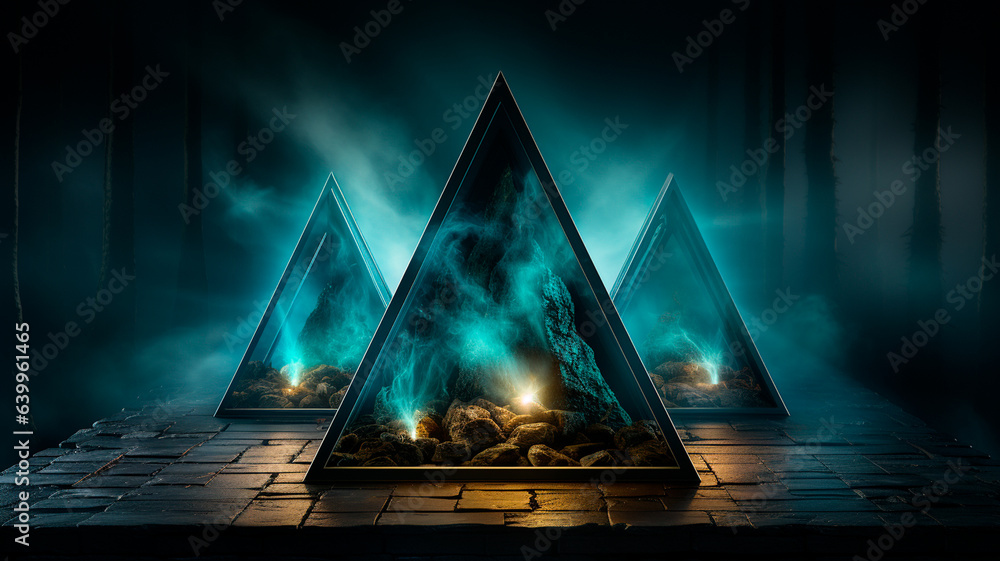 Poster neon light of a triangular shaped triangle with a glowing triangular shape