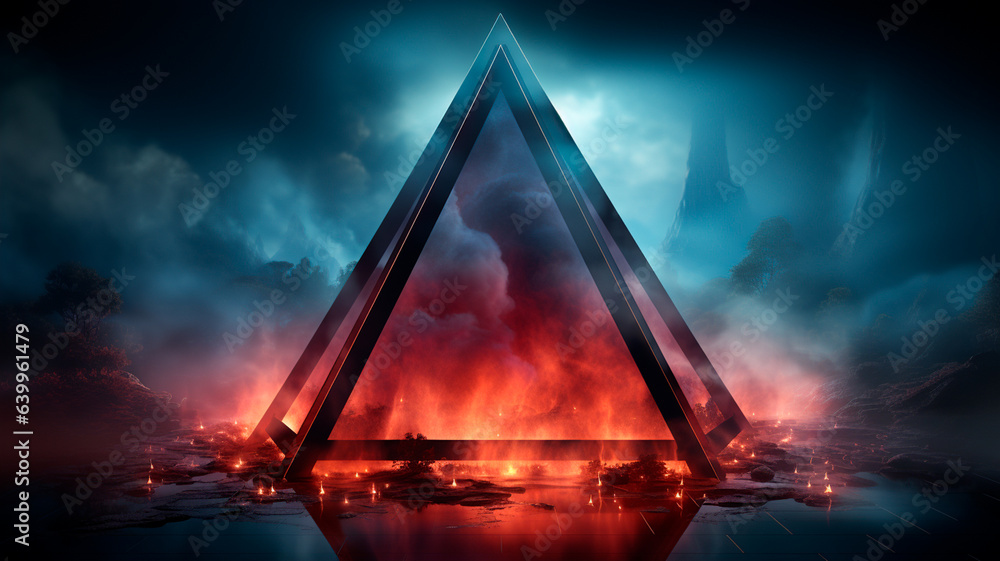 Poster neon light of a triangular shaped triangle with a glowing triangular shape