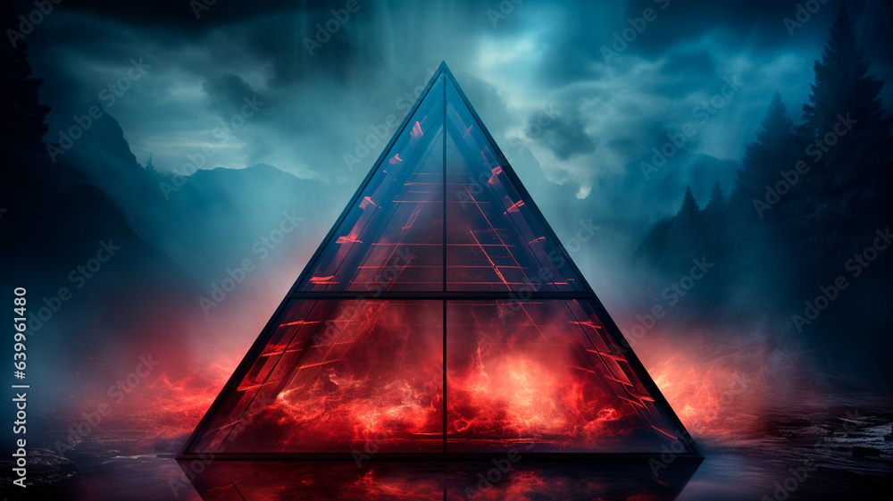 Poster neon light of a triangular shaped triangle with a glowing triangular shape