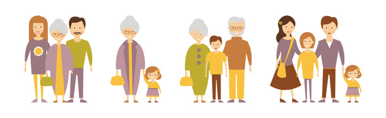 Happy Families with Smiling Parent and Kids Vector Set