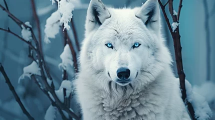 Keuken spatwand met foto White wolf in the winter forest. © Светлана Канунникова