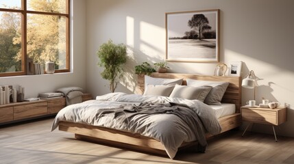 A calm bedroom environment with a unique touch of nature, dominated by white.