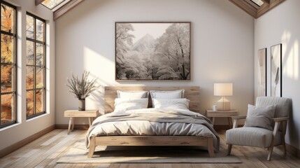 A calm bedroom environment with a unique touch of nature, dominated by white.