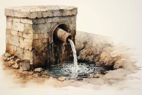 An image in watercolor style of water source