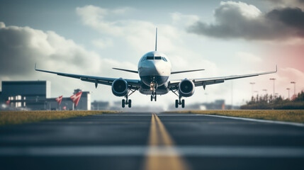Obraz premium airplane landing in the airport