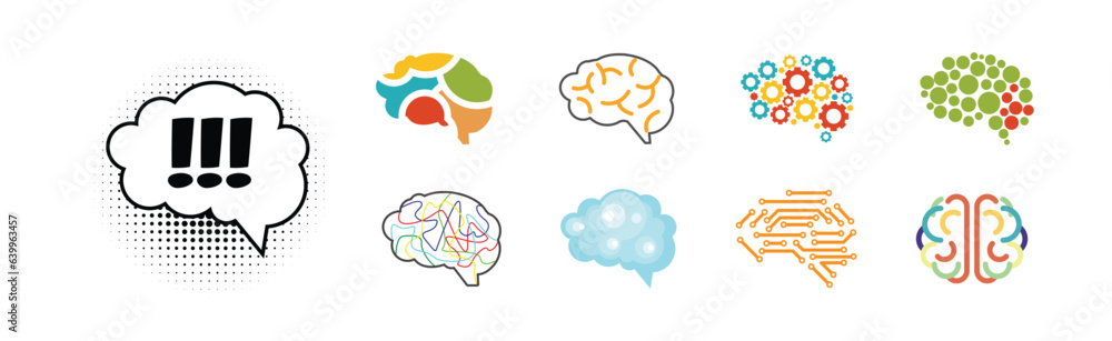 Poster brain icon as smart idea and solution thinking vector set