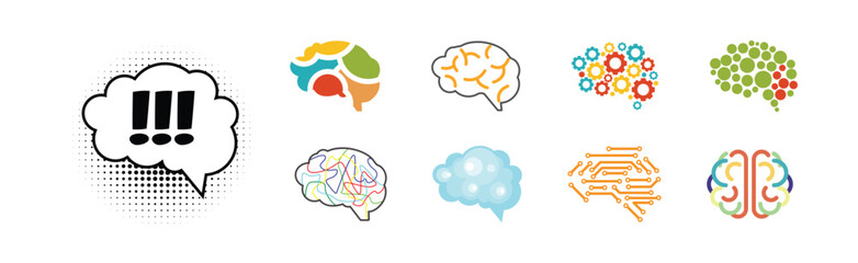 Brain Icon as Smart Idea and Solution Thinking Vector Set