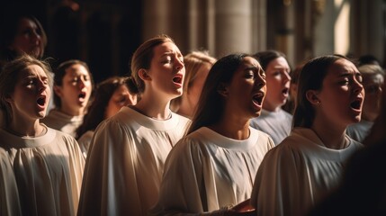 Fototapeta premium A choir singing during Easter service in a historic church.