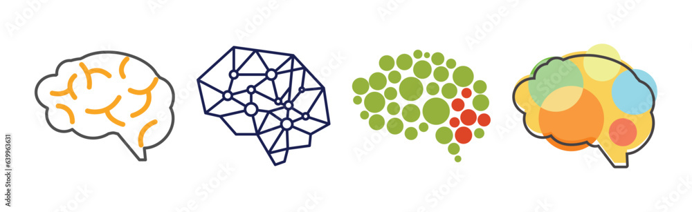 Poster brain icon as smart idea and solution thinking vector set