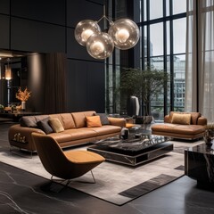 dark colour scheme modern interior apartment design creative ideas beautiful sofa loose furniture with dark wallpaper material finishing house beautiful background
