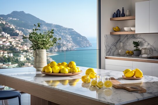 mediterranean style kitchen interior design element and furnishute built in home interior design osy comfort relax and stylish colorful kitchen with ocean and island view outside house design concept