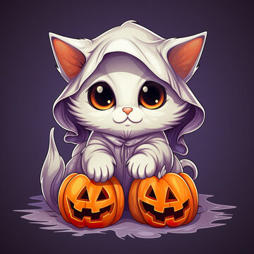 Cute spoopy  halloween ghost cat sticker