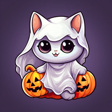 Cute spoopy  halloween ghost cat sticker