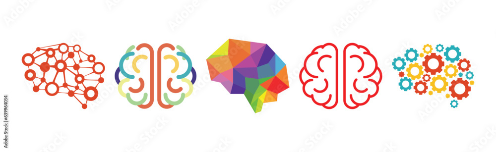 Poster brain icon as smart idea and solution thinking vector set
