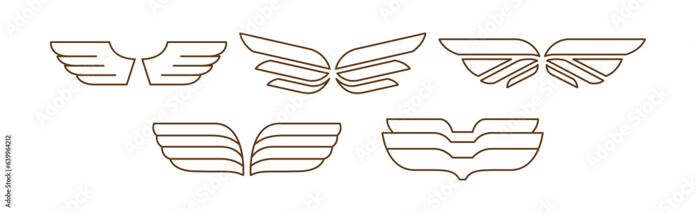 Poster linear wings pair symmetrical icon isolated on white background vector set