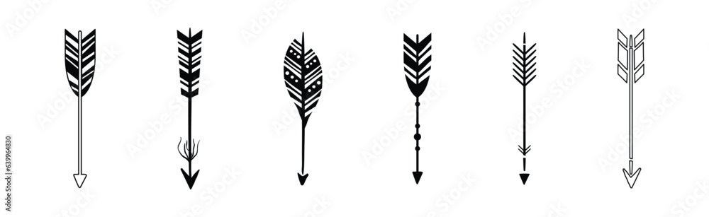 Poster black arrow with feather silhouette design element vector set
