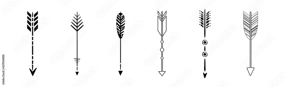 Poster black arrow with feather silhouette design element vector set