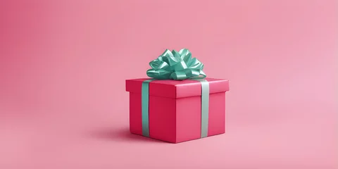 Fototapeten Mockup pink gift box special event holiday landscape background empty space for design © People & Background