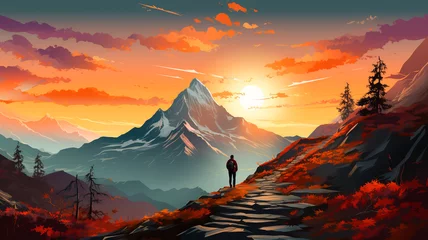 Foto op Canvas mountain landscape with mountains and sunset © ARAMYAN
