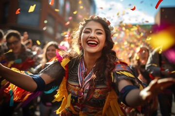 Fototapeta na wymiar A happy beautifull. Latino Lady during a celebration. Embracing Cultural Diversity celebration